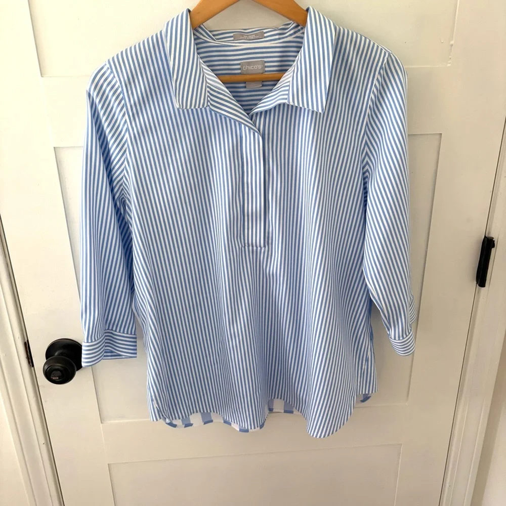 Chico’s No-Iron Chic Stretch Striped Blouse. Size 8/ Chico’s 1. - Picture 2 of 10